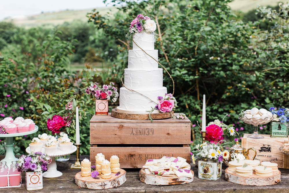 Cake Dessert Treats Cupcakes Drinks Table Station Stand Colourful Bohemian Floral Wedding Ideas Anna Beth Photography