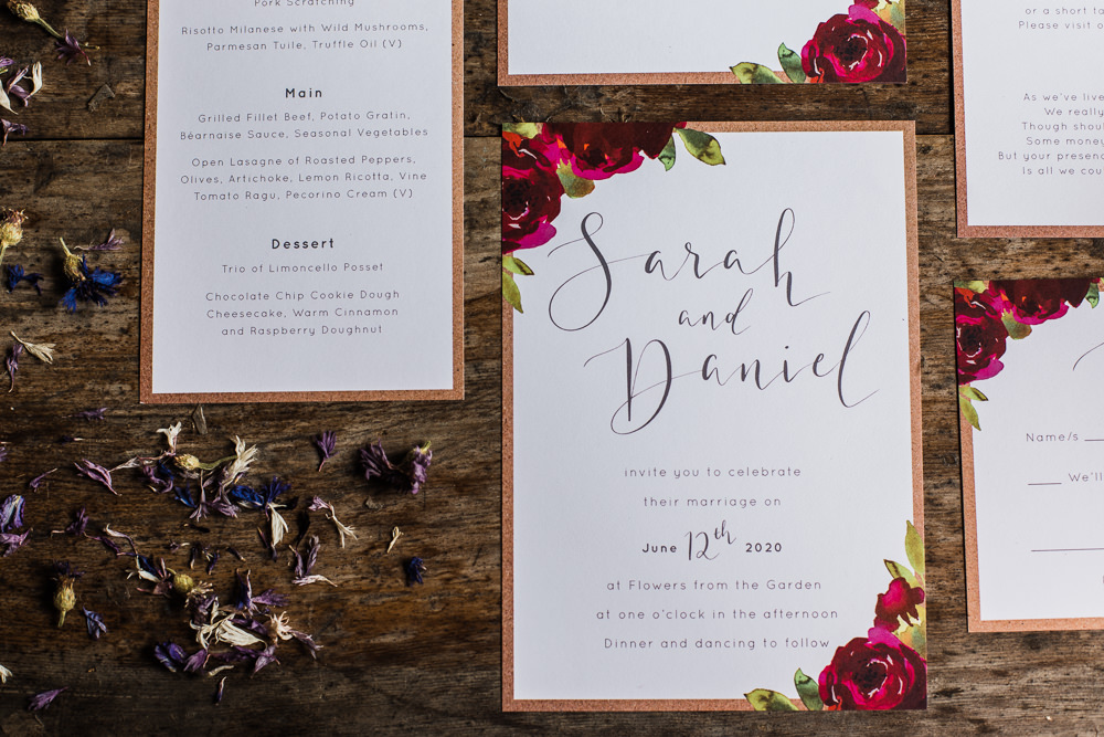 Stationery Invites Invitations Calligraphy Red Petal Confetti Colourful Bohemian Floral Wedding Ideas Anna Beth Photography