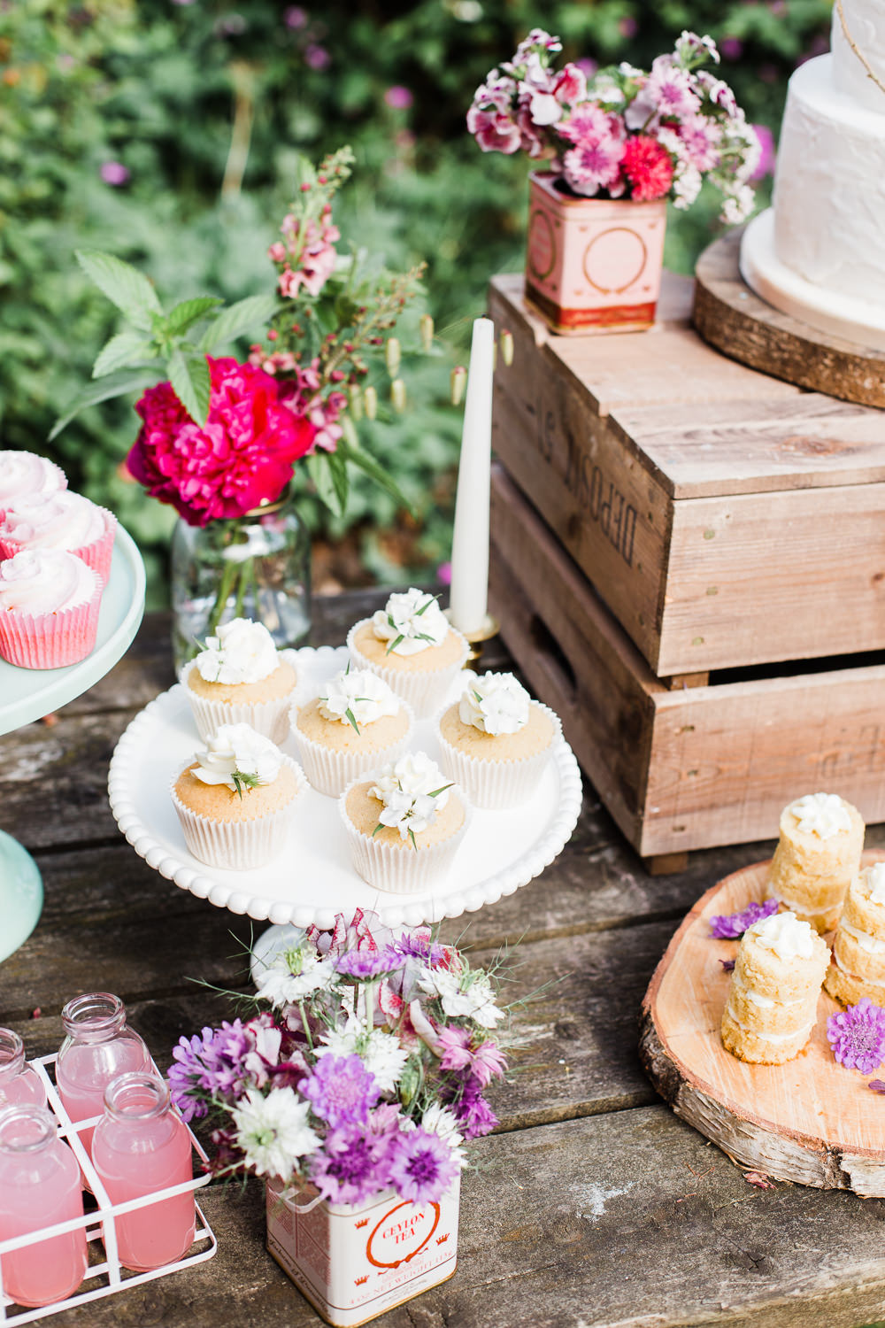 Cake Dessert Treats Cupcakes Drinks Table Station Stand Colourful Bohemian Floral Wedding Ideas Anna Beth Photography