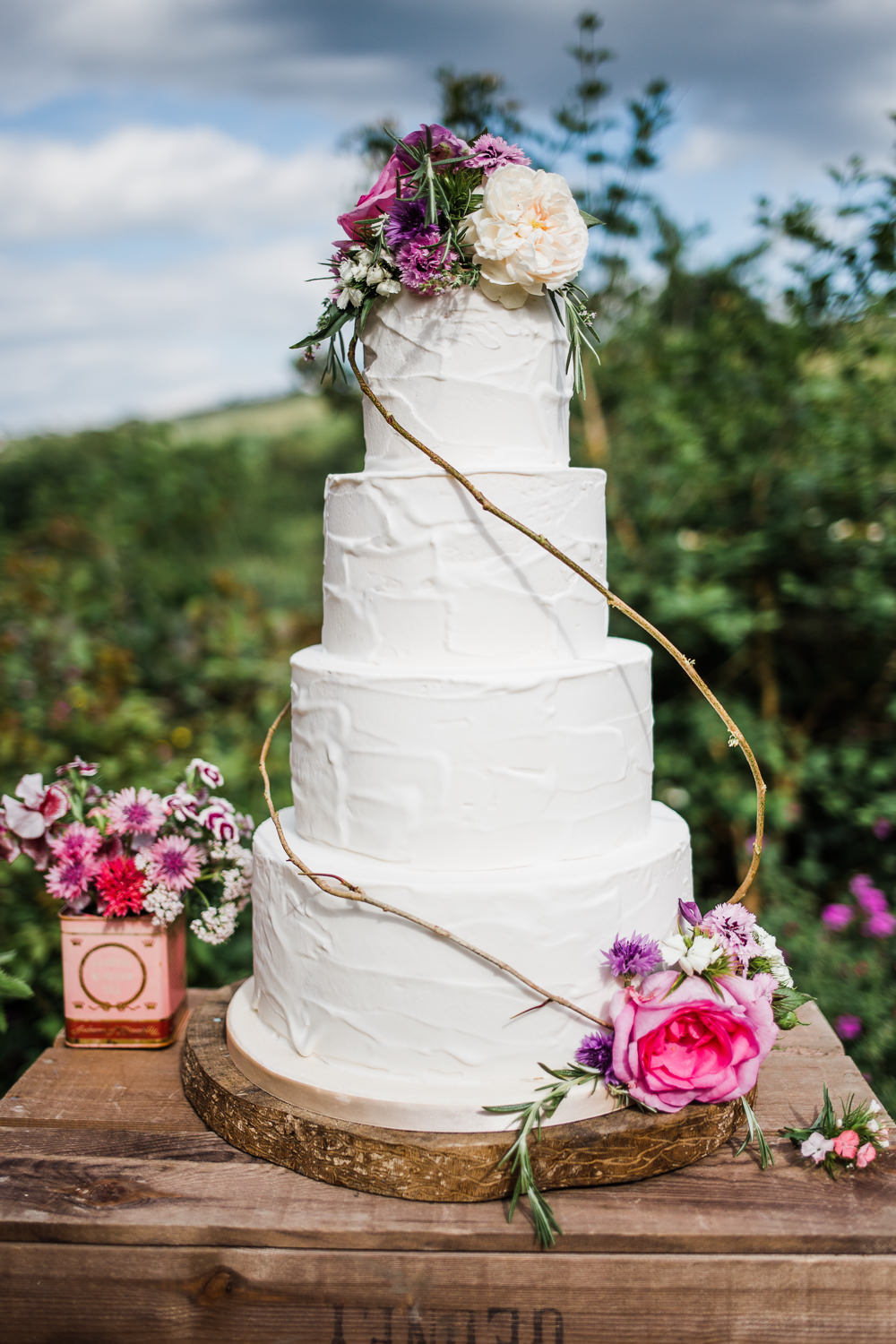 Buttercream Cake Rustic Flowers Colourful Bohemian Floral Wedding Ideas Anna Beth Photography