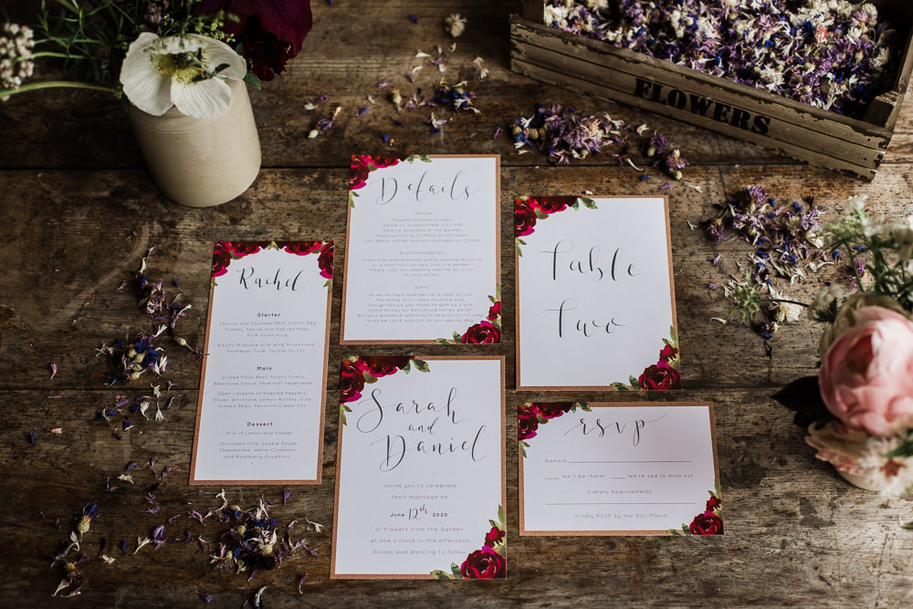 Stationery Invites Invitations Calligraphy Red Petal Confetti Colourful Bohemian Floral Wedding Ideas Anna Beth Photography