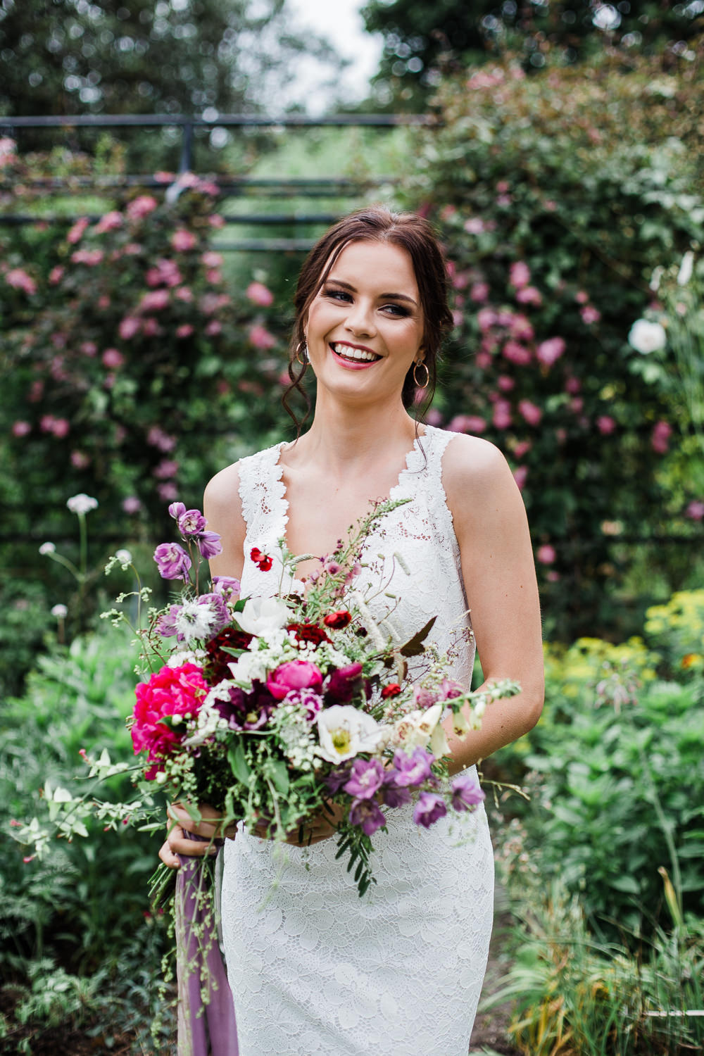 Bouquet Flowers Bride Bridal Red Pink Peony Wild Natural Colourful Bohemian Floral Wedding Ideas Anna Beth Photography