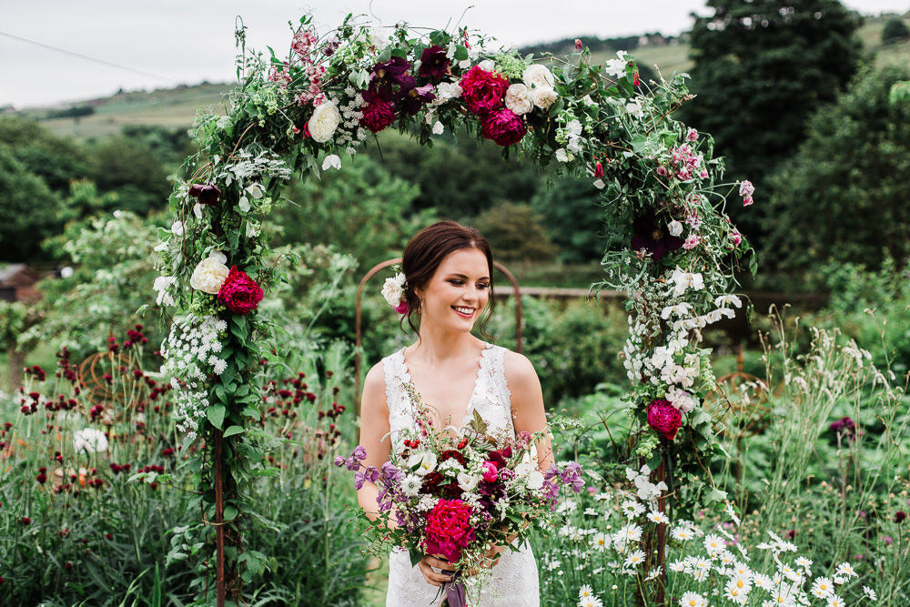 Flower Arch Ceremony Backdrop Wire Metal Colourful Bohemian Floral Wedding Ideas Anna Beth Photography