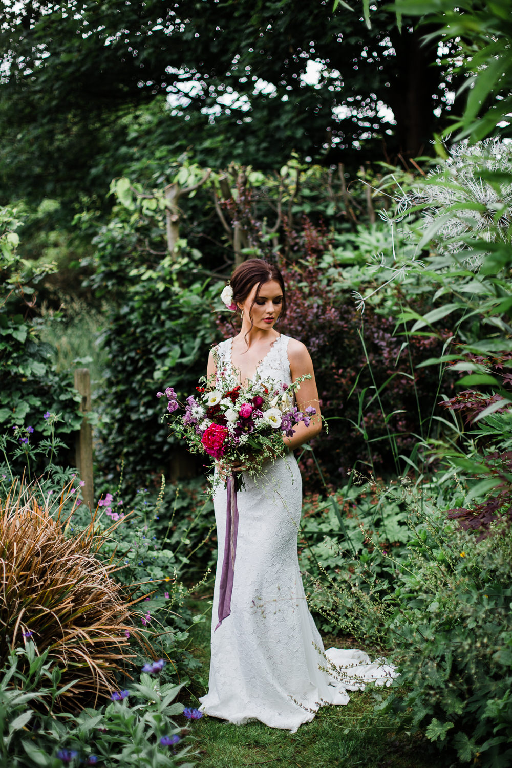 Bride Bridal Dress Gown Lace Train Colourful Bohemian Floral Wedding Ideas Anna Beth Photography