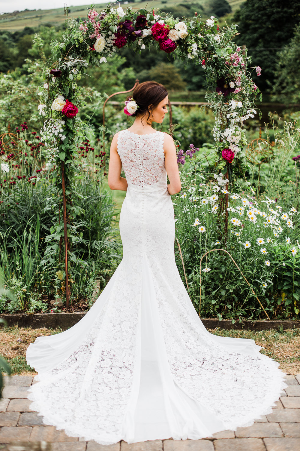Bride Bridal Dress Gown Lace Train Colourful Bohemian Floral Wedding Ideas Anna Beth Photography