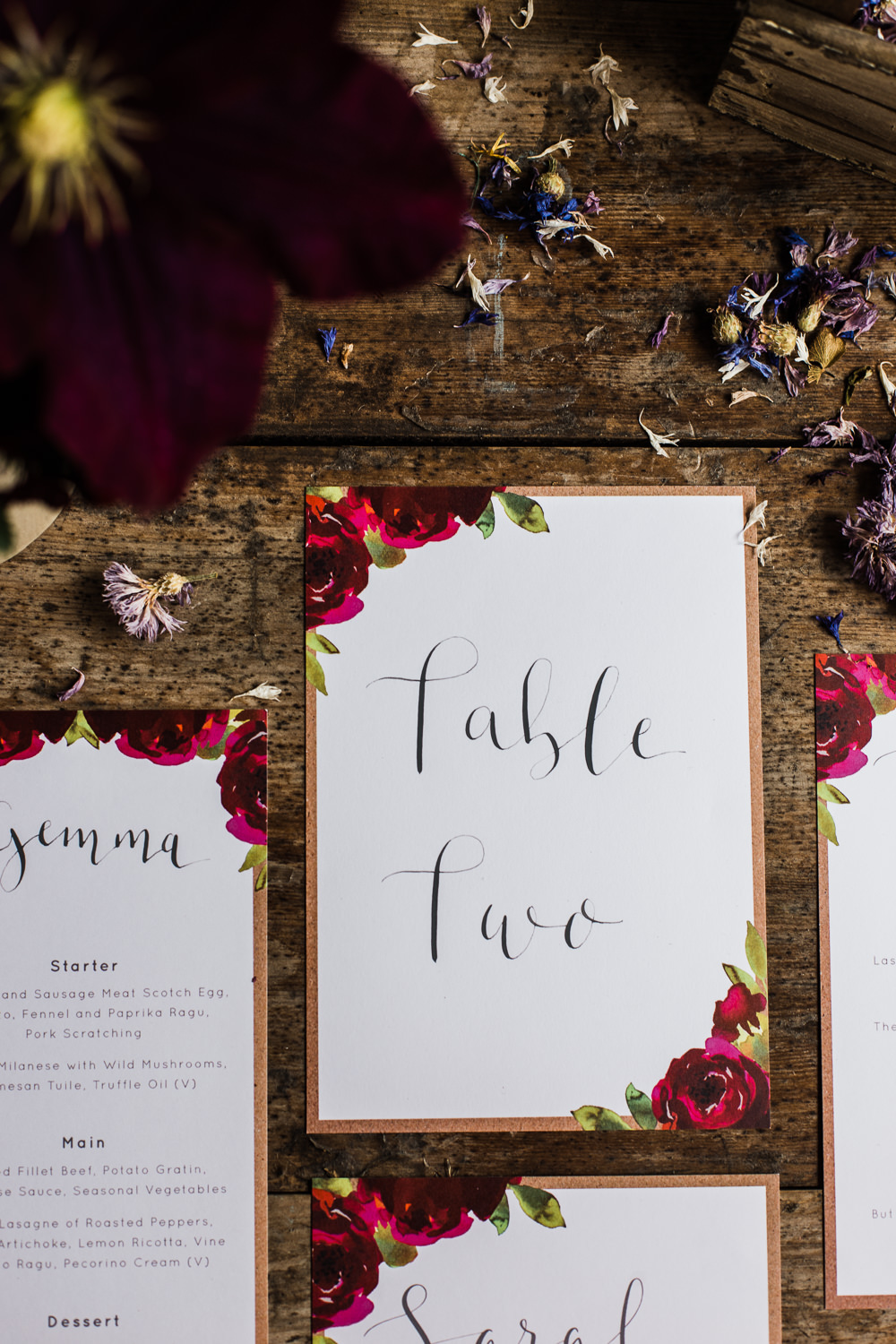 Stationery Invites Invitations Calligraphy Red Petal Confetti Colourful Bohemian Floral Wedding Ideas Anna Beth Photography