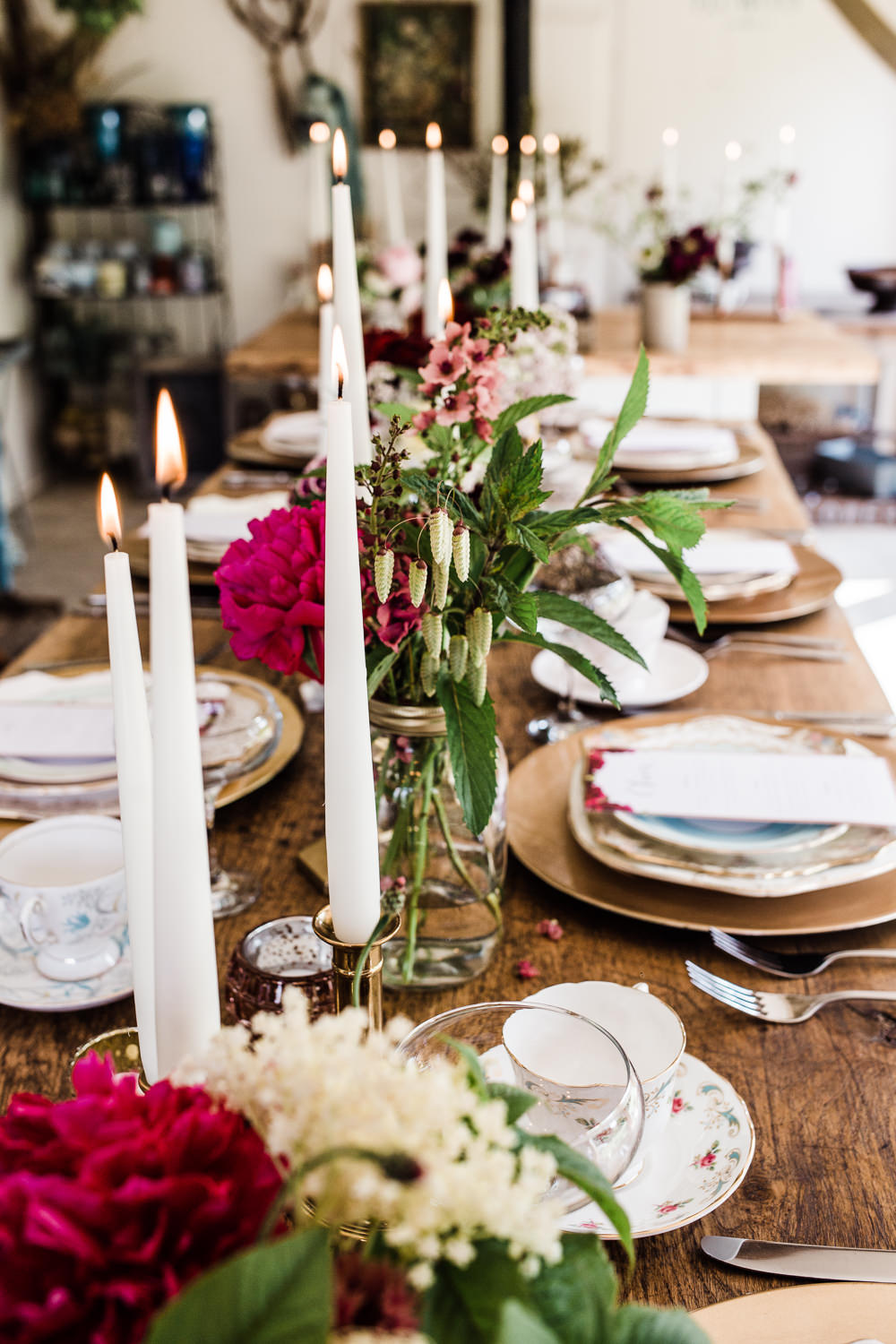 Tablescape Table Decor Candles Copper Flowers Place Setting Colourful Bohemian Floral Wedding Ideas Anna Beth Photography