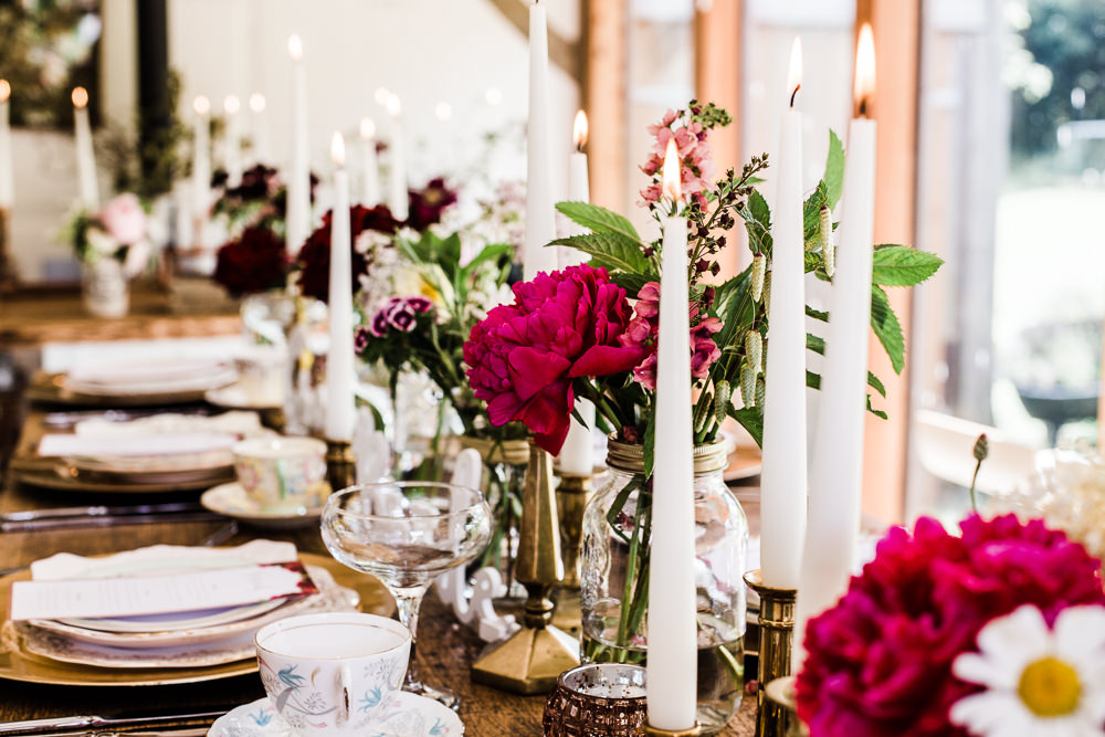 Tablescape Table Decor Candles Copper Flowers Place Setting Colourful Bohemian Floral Wedding Ideas Anna Beth Photography