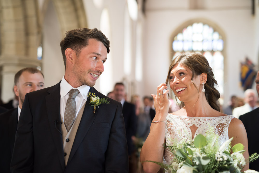 Bride Bridal Embellished Sequin Boat Neck Sleeveless Veil Bouquet Greenery White Reiss Waistcoat Groom Navy Elegant Chic Modern Wedding Kayleigh Pope Photography