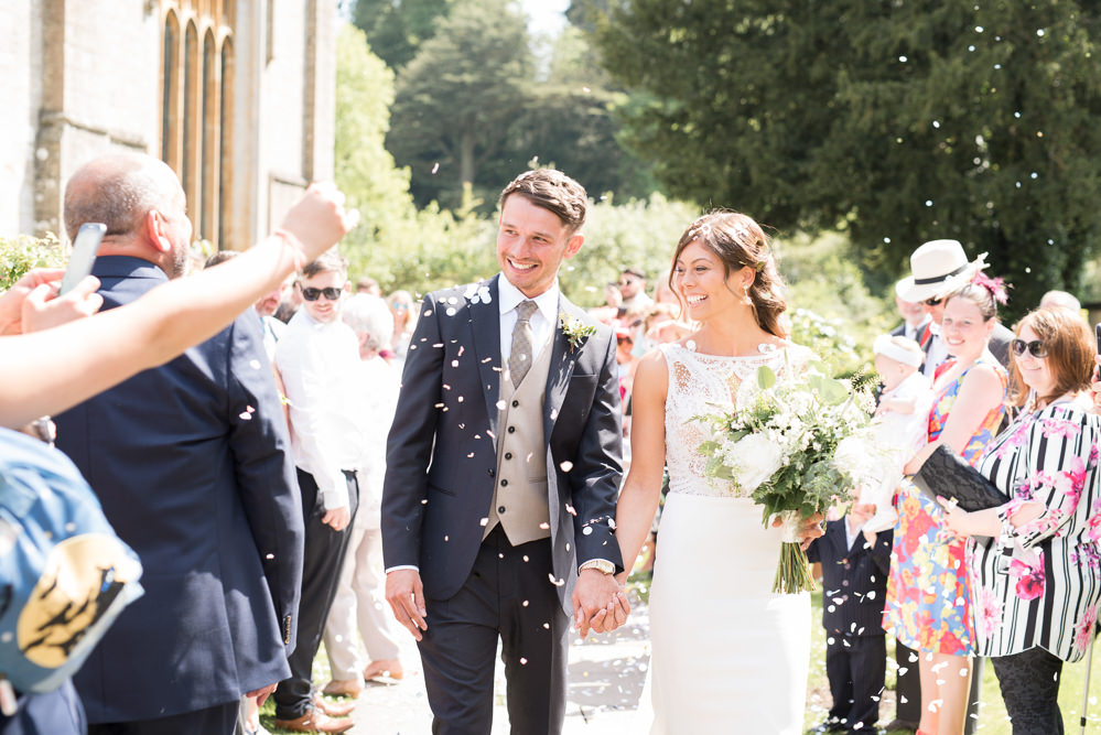Bride Bridal Embellished Sequin Boat Neck Sleeveless Veil Bouquet Greenery White Reiss Waistcoat Groom Navy Confetti Elegant Chic Modern Wedding Kayleigh Pope Photography