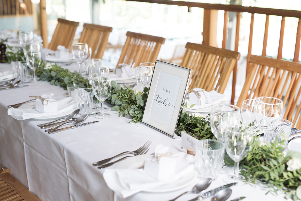 White Table Cloth Greenery Foliage Runner Table Number Calligraphy Frame Elegant Chic Modern Wedding Kayleigh Pope Photography