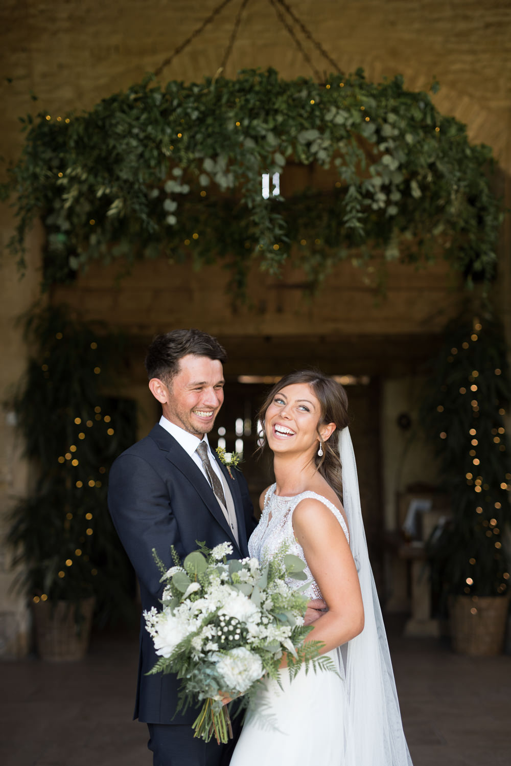 Bride Bridal Embellished Sequin Boat Neck Sleeveless Veil Bouquet Greenery White Reiss Waistcoat Groom Navy Elegant Chic Modern Wedding Kayleigh Pope Photography