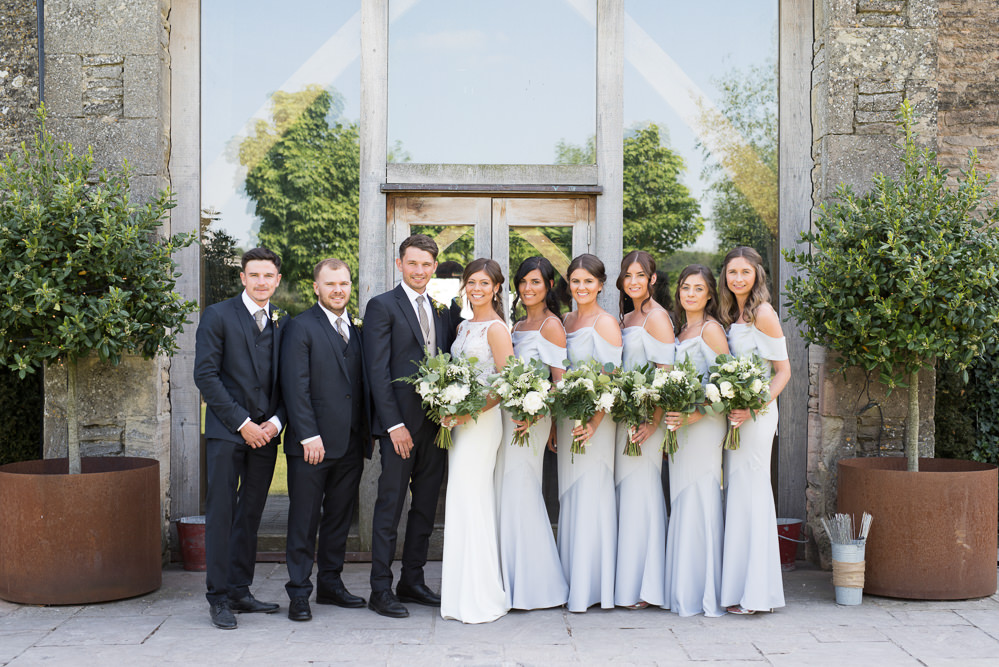 Bride Bridal Embellished Sequin Boat Neck Sleeveless Veil Bouquet Greenery White Reiss Waistcoat Groom Navy Grey Off Shoulder Bridesmaids Dress Gown Elegant Chic Modern Wedding Kayleigh Pope Photography