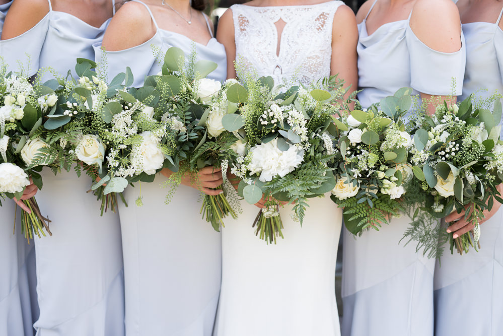 Bride Bridal Bridesmaids Greenery Foliage Bouquet White Flowers Floral Elegant Chic Modern Wedding Kayleigh Pope Photography