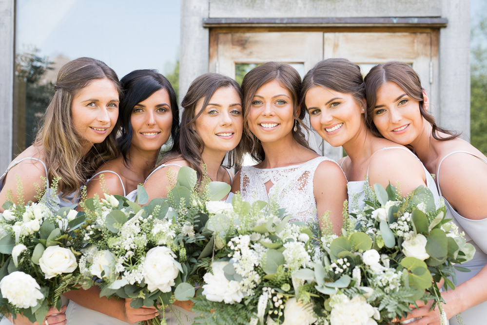 Bride Bridal Bridesmaids Greenery Foliage Bouquet White Flowers Floral Elegant Chic Modern Wedding Kayleigh Pope Photography