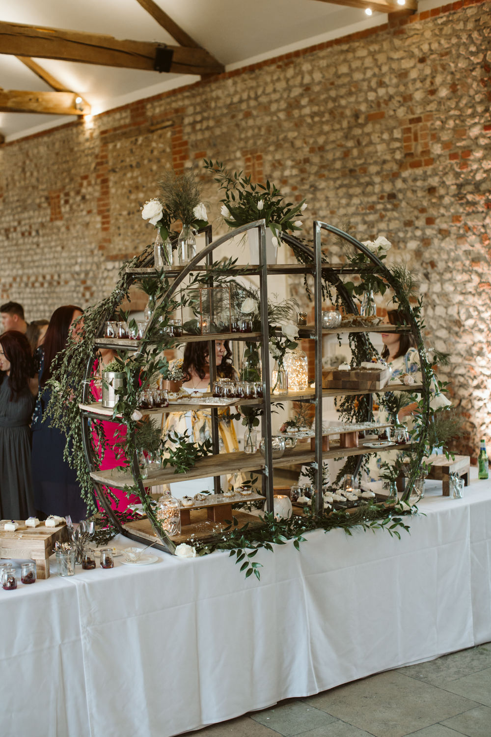 Travel Wine Inspired Rustic Outdoor Natural Farm Field Drinks Reception Circular Shelves Greenery | Farbridge Barn Wedding Jamie Dunn Photography