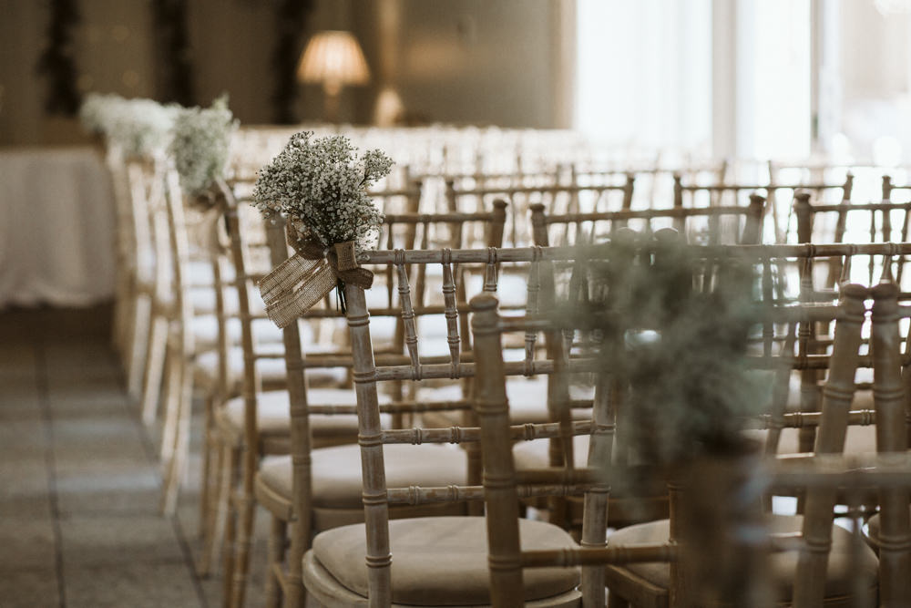 Travel Wine Inspired Rustic Outdoor Natural Farm Field Ceremony Aisle Chiavari Chairs Gypsophila | Farbridge Barn Wedding Jamie Dunn Photography