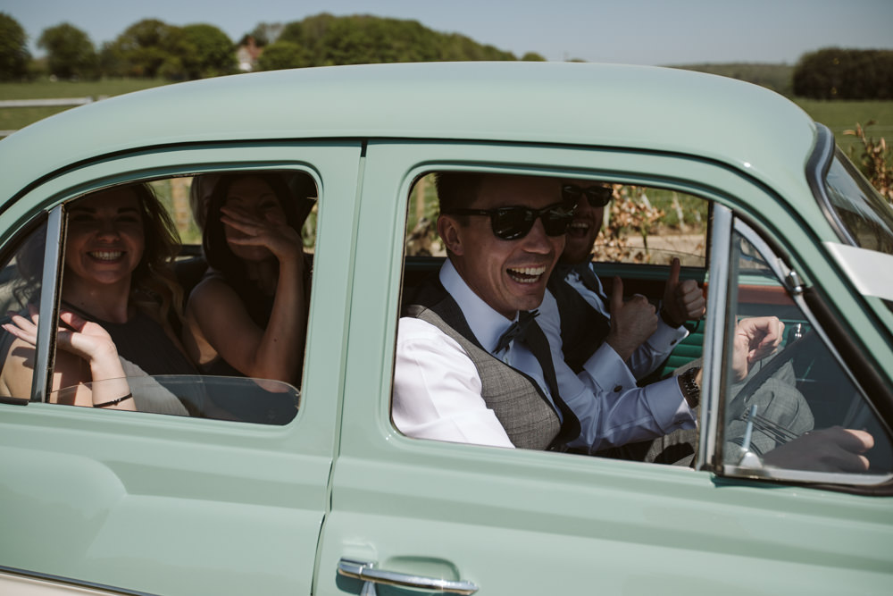 Travel Wine Inspired Rustic Outdoor Natural Farm Field Sage Green Classic Car | Farbridge Barn Wedding Jamie Dunn Photography