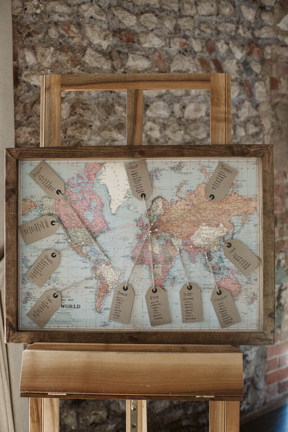 Travel Wine Inspired Rustic Outdoor Natural Farm Field Map Table Seating Plan Vintage Suitcases | Farbridge Barn Wedding Jamie Dunn Photography