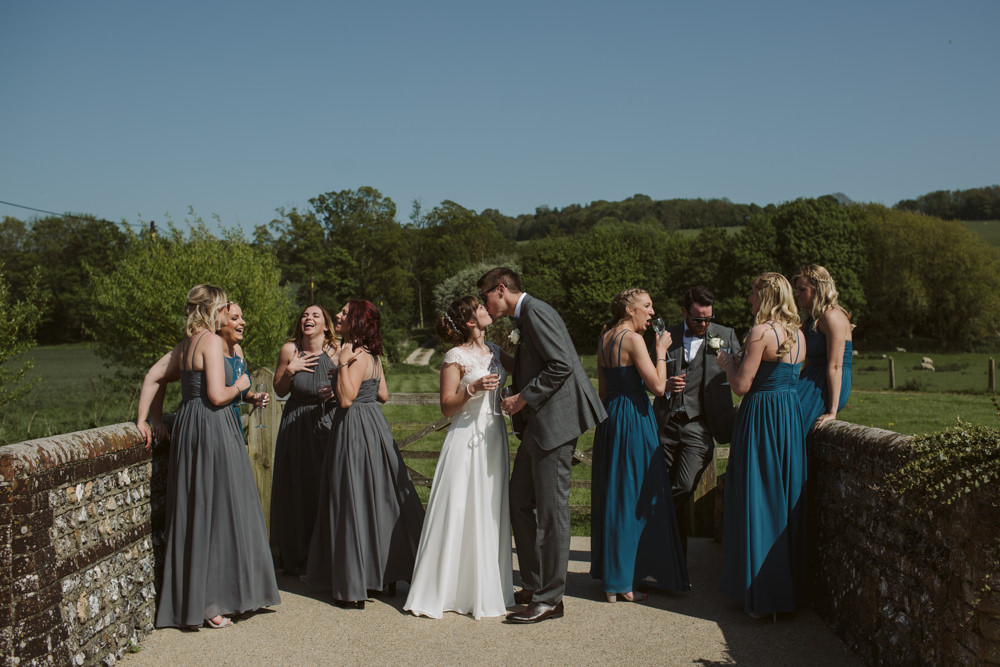 Travel Wine Inspired Rustic Outdoor Natural Farm Field Countryside Blue Grey Bridesmaids Dresses | Farbridge Barn Wedding Jamie Dunn Photography