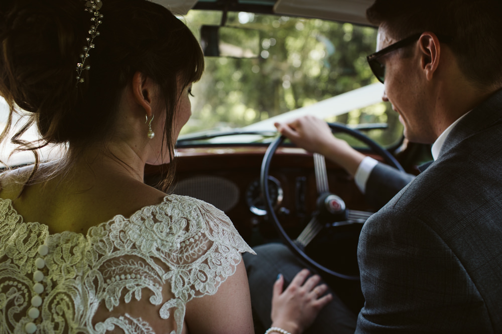 Travel Wine Inspired Rustic Outdoor Natural Farm Field Countryside Bride Groom Classic Car Portraits | Farbridge Barn Wedding Jamie Dunn Photography