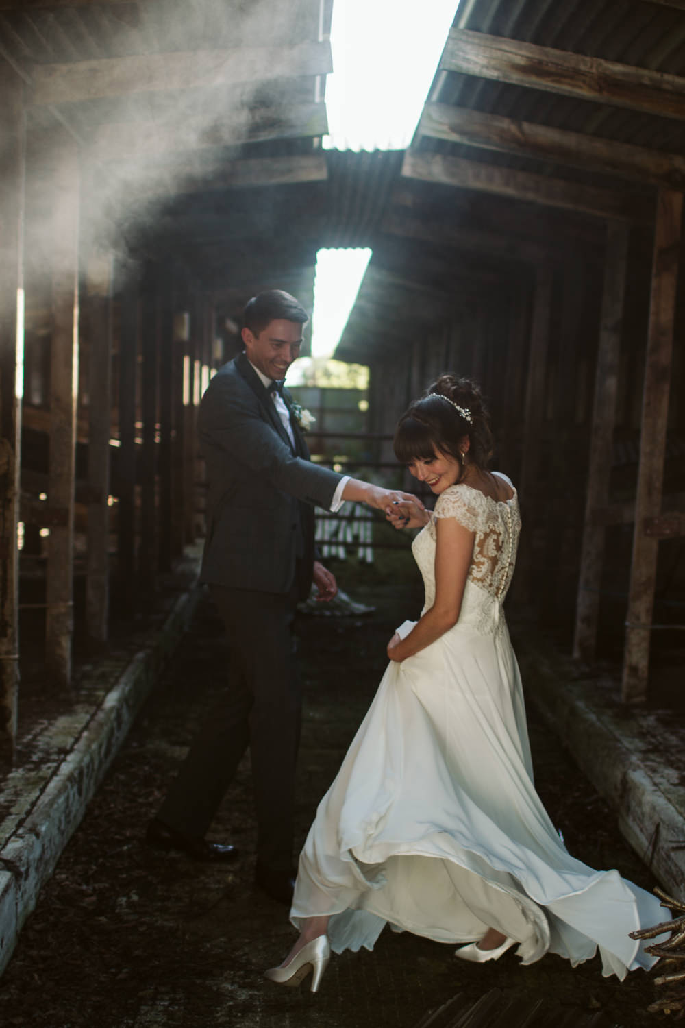 Travel Wine Inspired Rustic Outdoor Natural Farm Field Countryside Bride Groom Abandoned Dairy Farm Quirky Portraits | Farbridge Barn Wedding Jamie Dunn Photography