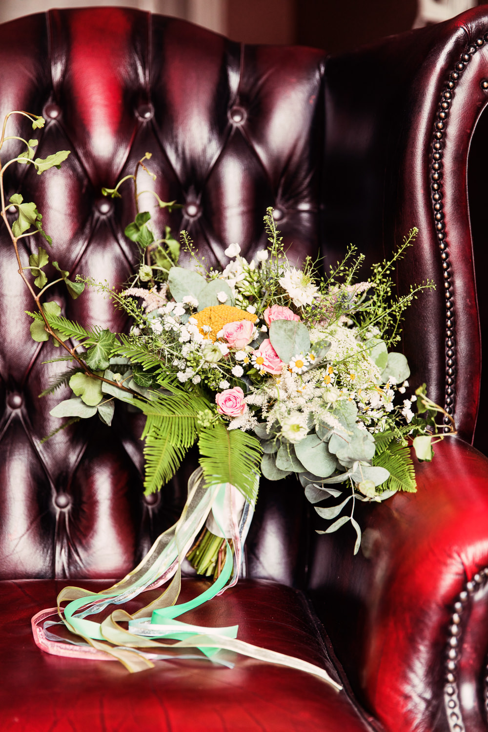 Bride Bridal Bouquet Wildflowers Meadow Daisy Fern Festival Wedding Mismatched Country Camilla Lucinda Photography