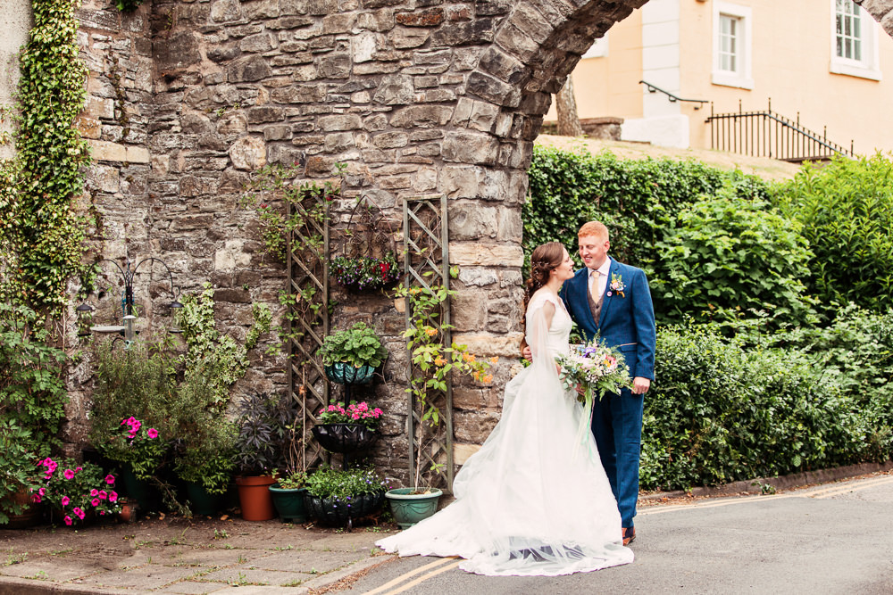 Bride Bridal Bespoke Dress Cape Sweetheart Neckline A Line Lace Tweed Mismatched Waistcoat Groom Festival Wedding Mismatched Country Camilla Lucinda Photography