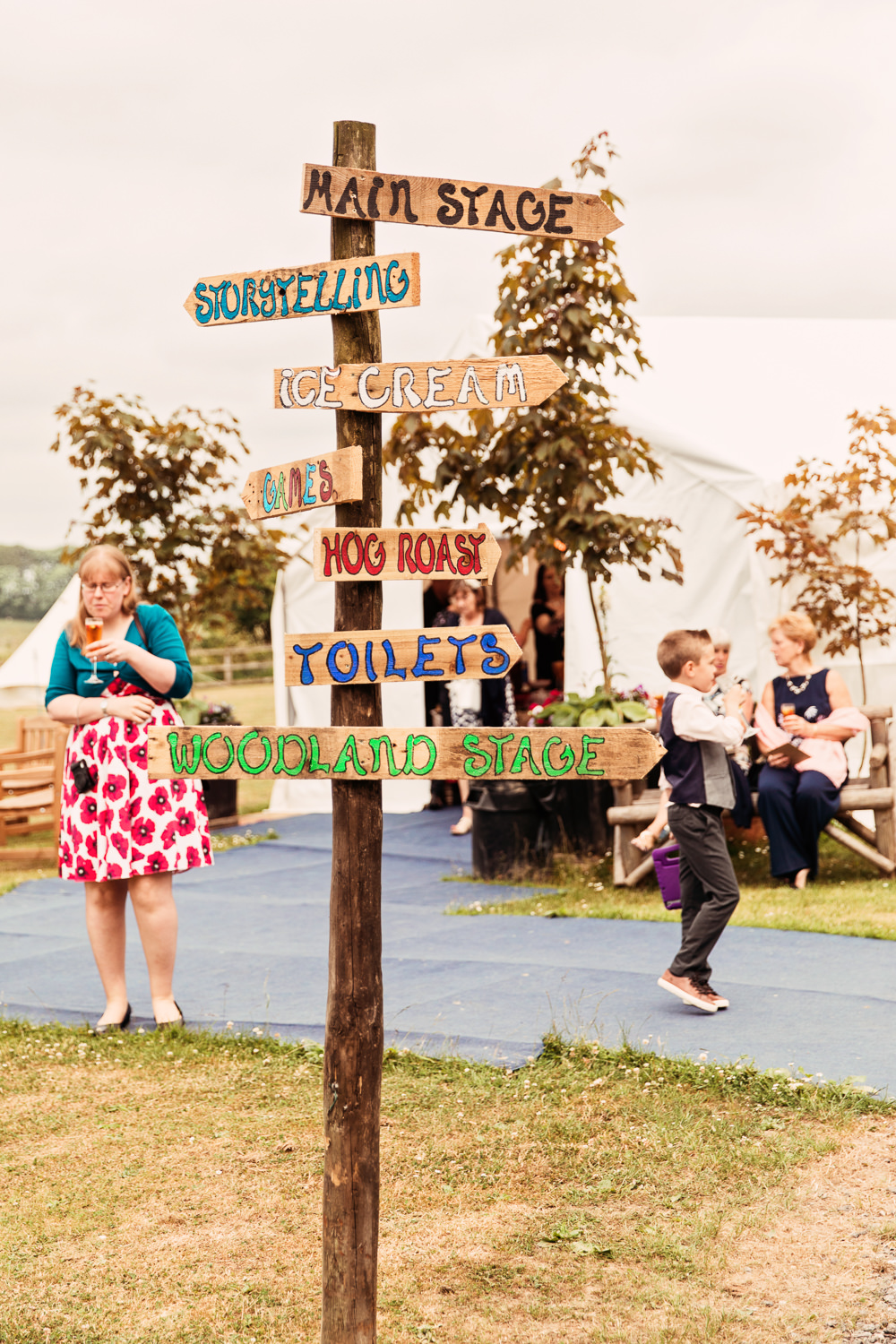Wooden Signpost Directions Handpainted Festival Wedding Mismatched Country Camilla Lucinda Photography