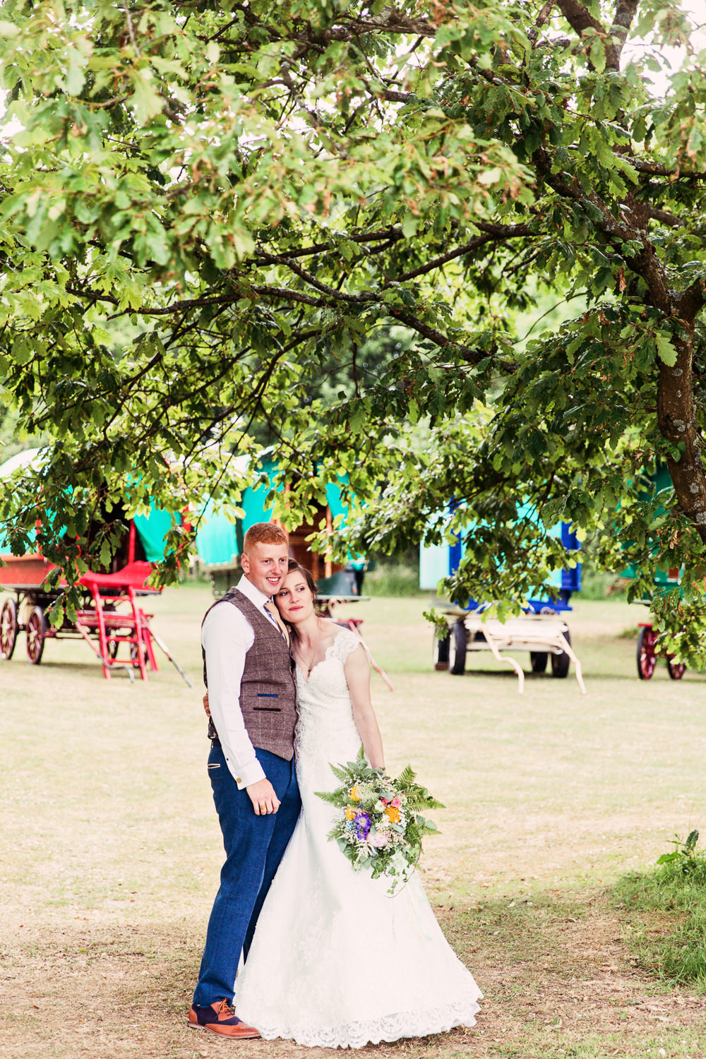 Bride Bridal Bespoke Dress Cape Sweetheart Neckline A Line Lace Tweed Mismatched Waistcoat Groom Festival Wedding Mismatched Country Camilla Lucinda Photography