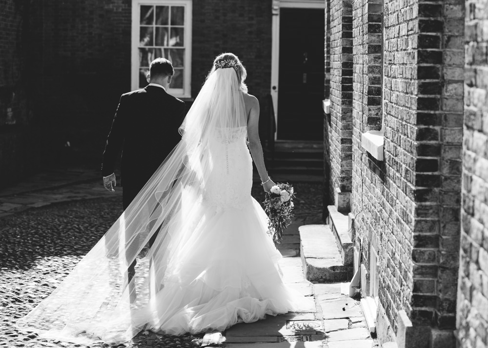 Fit Flare Dress Gown Bride Bridal Lace Tulle Strapless Veil Enzoani George Rye Wedding Hollie Carlin Photography