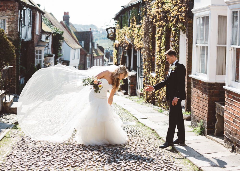 Fit Flare Dress Gown Bride Bridal Lace Tulle Strapless Veil Enzoani George Rye Wedding Hollie Carlin Photography