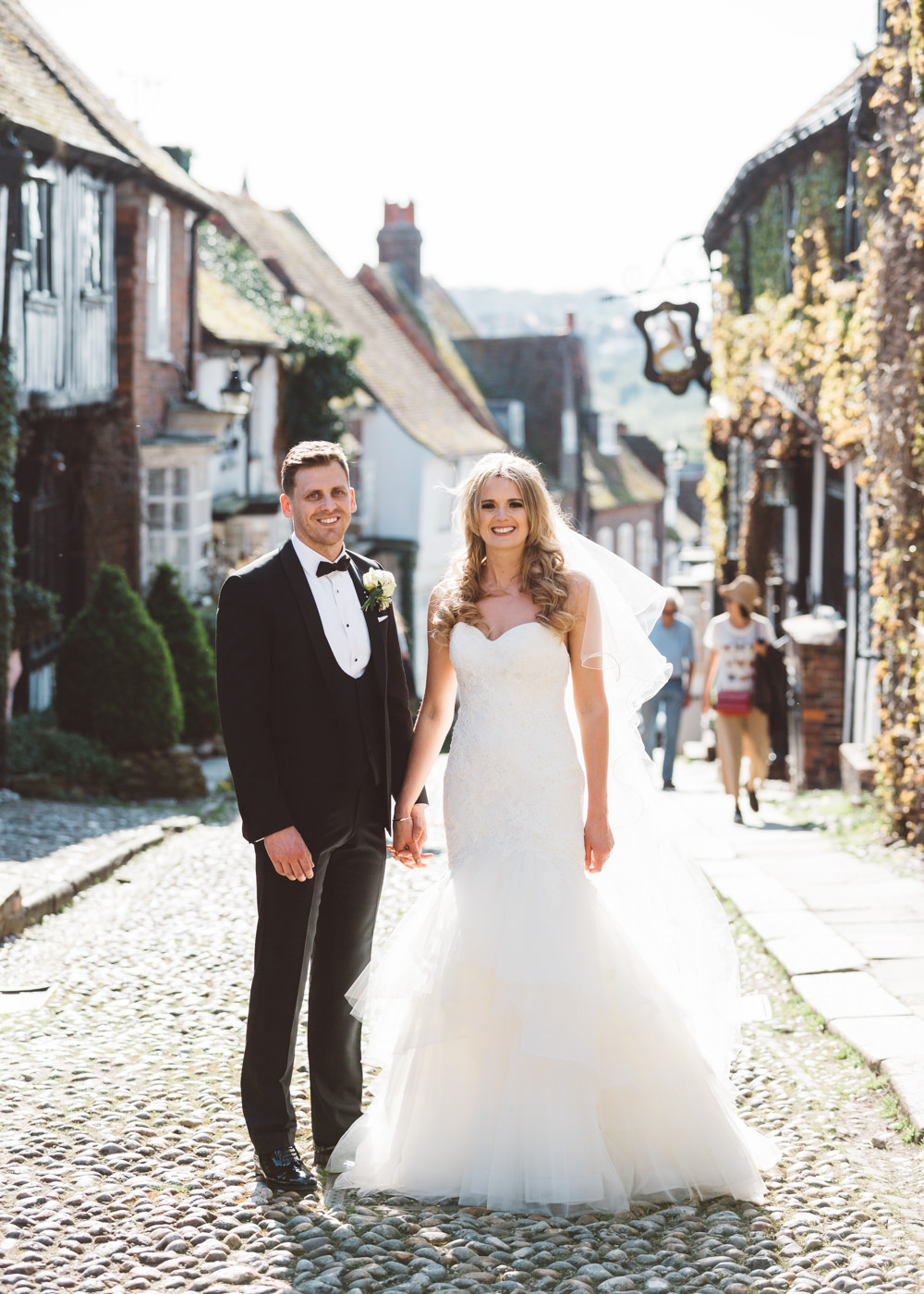 Fit Flare Dress Gown Bride Bridal Lace Tulle Strapless Veil Enzoani George Rye Wedding Hollie Carlin Photography