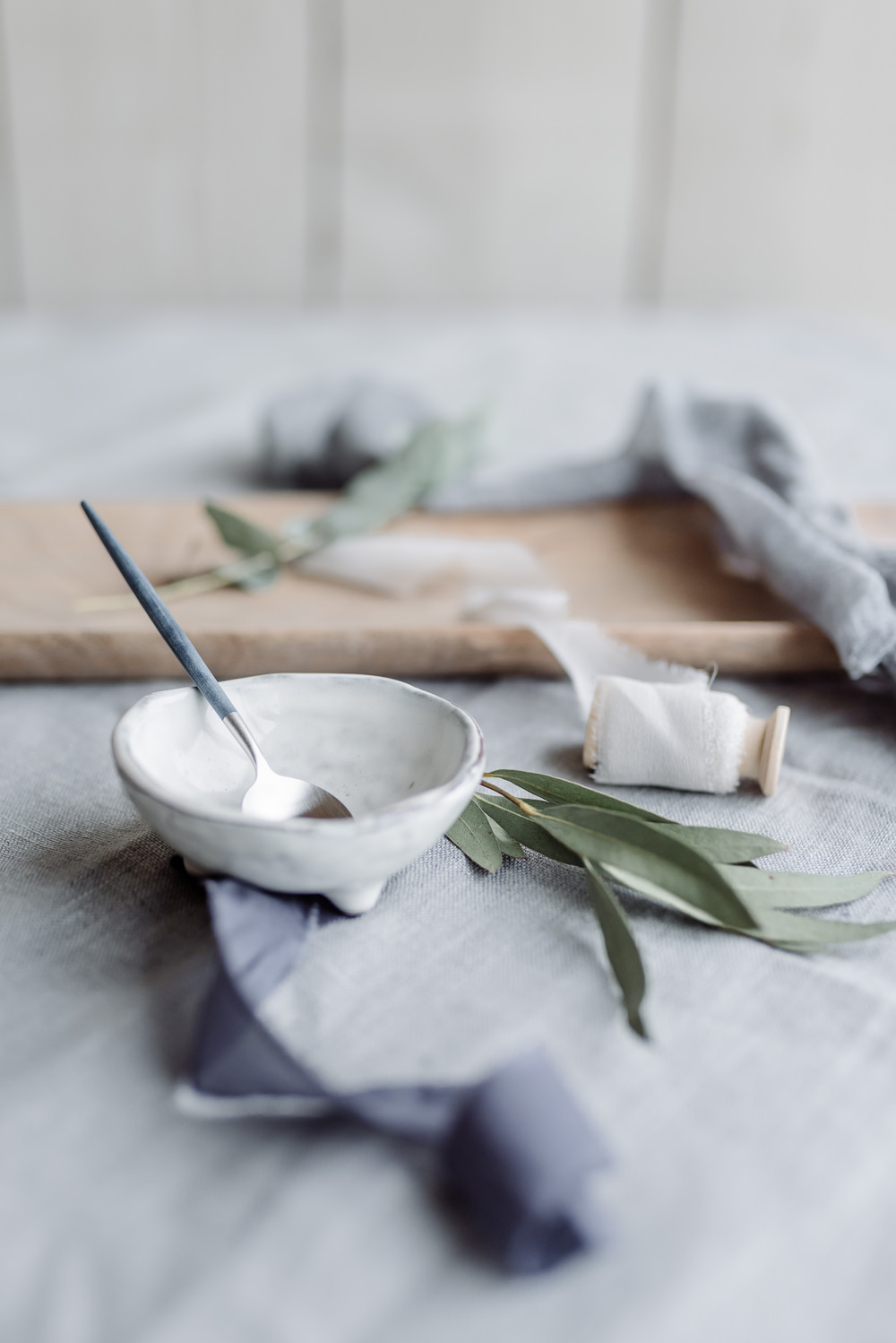 Bowl Spoon Silk Ribbon Grey Violet Wedding Ideas Chloe Ely Photography