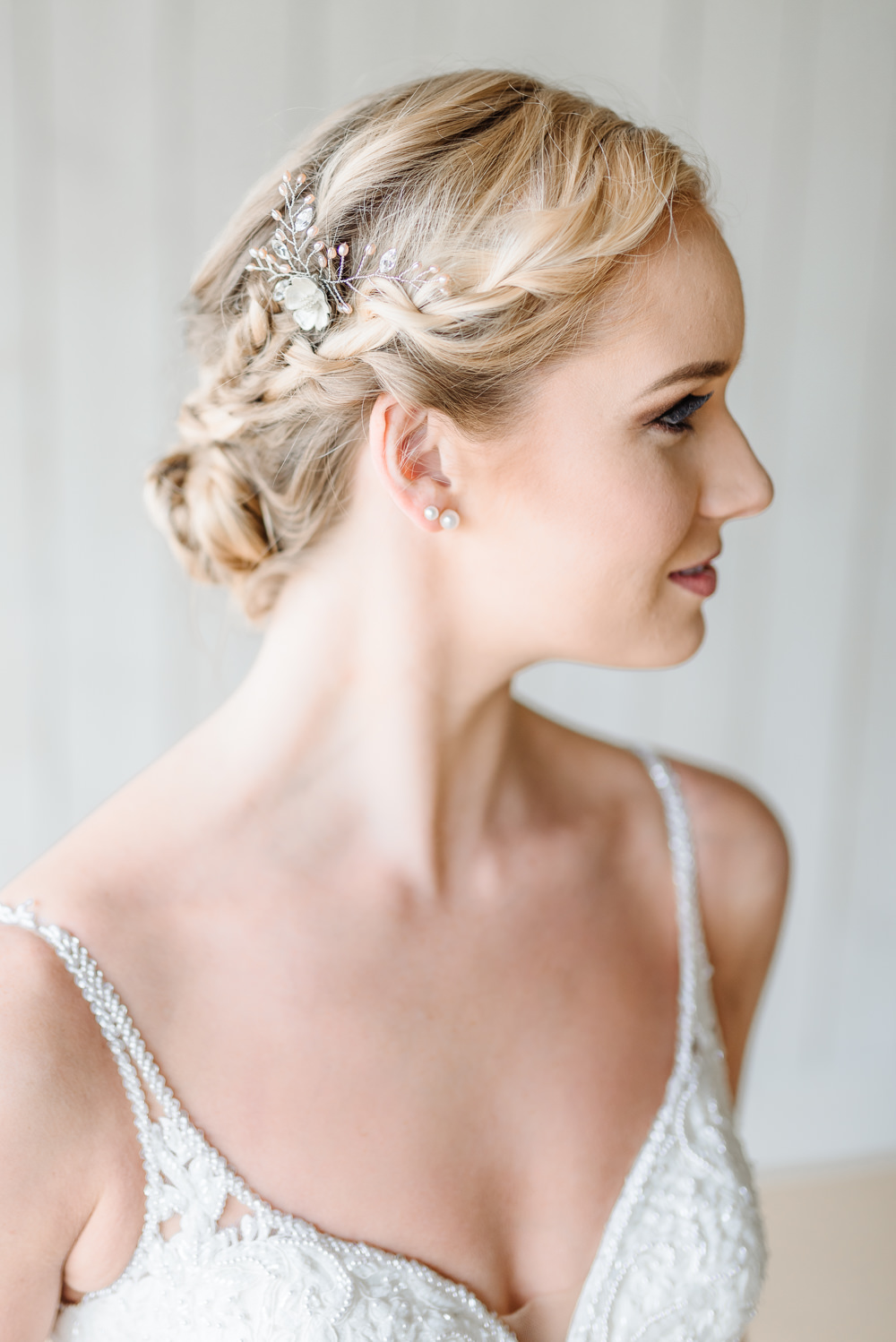 Hair Bride Bridal Up Do Style Plaits Braids Hairpiece Accessory Grey Violet Wedding Ideas Chloe Ely Photography