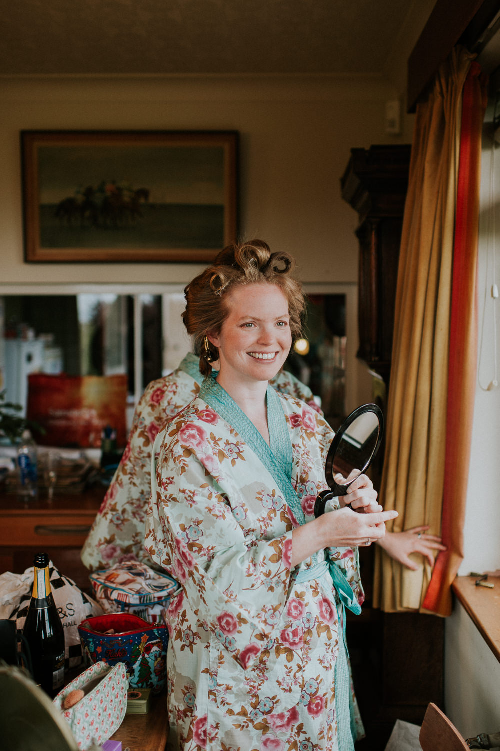 Bride Bridal Prep Robe Dressing Gown Floral Harry Warren House Wedding Big Bouquet Photography