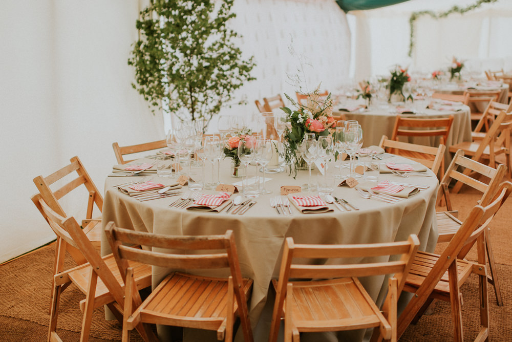 Pole Tent Marquee Greenery Foliage Trees Edison Lights Lighting Drapes Green Round Tables Harry Warren House Wedding Big Bouquet Photography