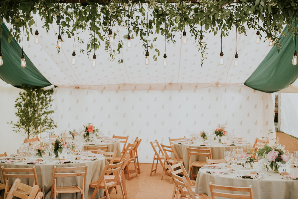 Pole Tent Marquee Greenery Foliage Trees Edison Lights Lighting Drapes Green Harry Warren House Wedding Big Bouquet Photography