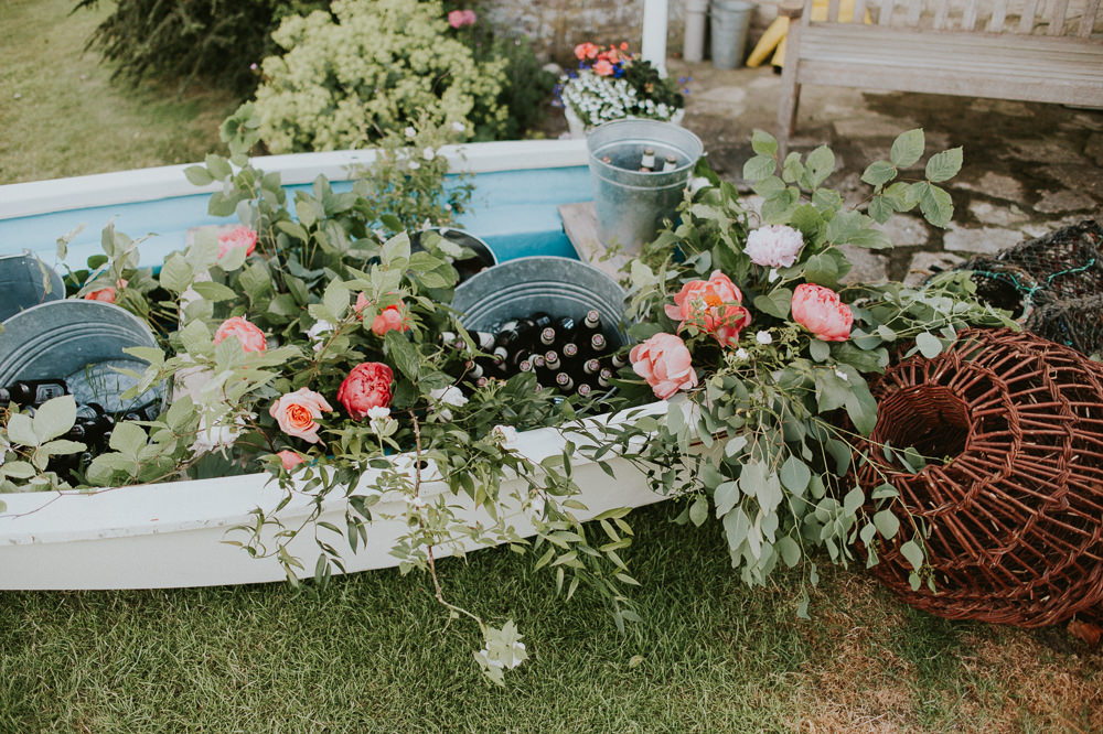 Boat Booze Drinks Flowers Coral Charm Peony Peonies Greenery Harry Warren House Wedding Big Bouquet Photography