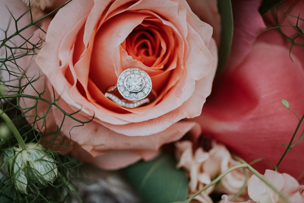 Diamond Halo Princess Engagement Ring Band Harry Warren House Wedding Big Bouquet Photography