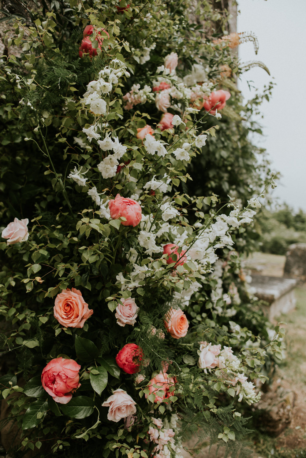 Flower Arch Chuch Backdrop Flowers Greenery Peony Coral Pink Peonies Foliage Large Harry Warren House Wedding Big Bouquet Photography