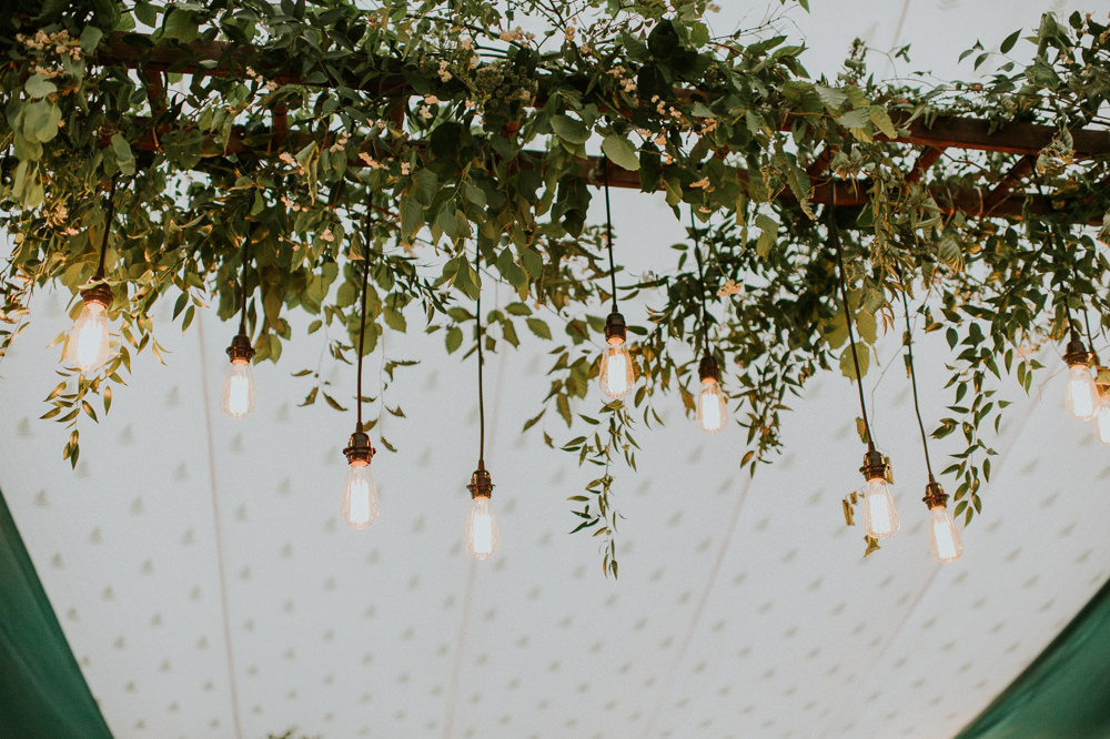 Pole Tent Marquee Greenery Foliage Trees Edison Lights Lighting Drapes Green Harry Warren House Wedding Big Bouquet Photography