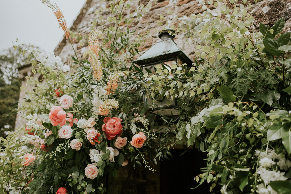Flower Arch Chuch Backdrop Flowers Greenery Peony Coral Pink Peonies Foliage Large Harry Warren House Wedding Big Bouquet Photography