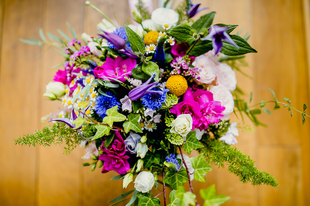 Multicolour Flowers Bouquet Florals Bride Bridal Heaton House Farm Wedding Steven Rooney Photography