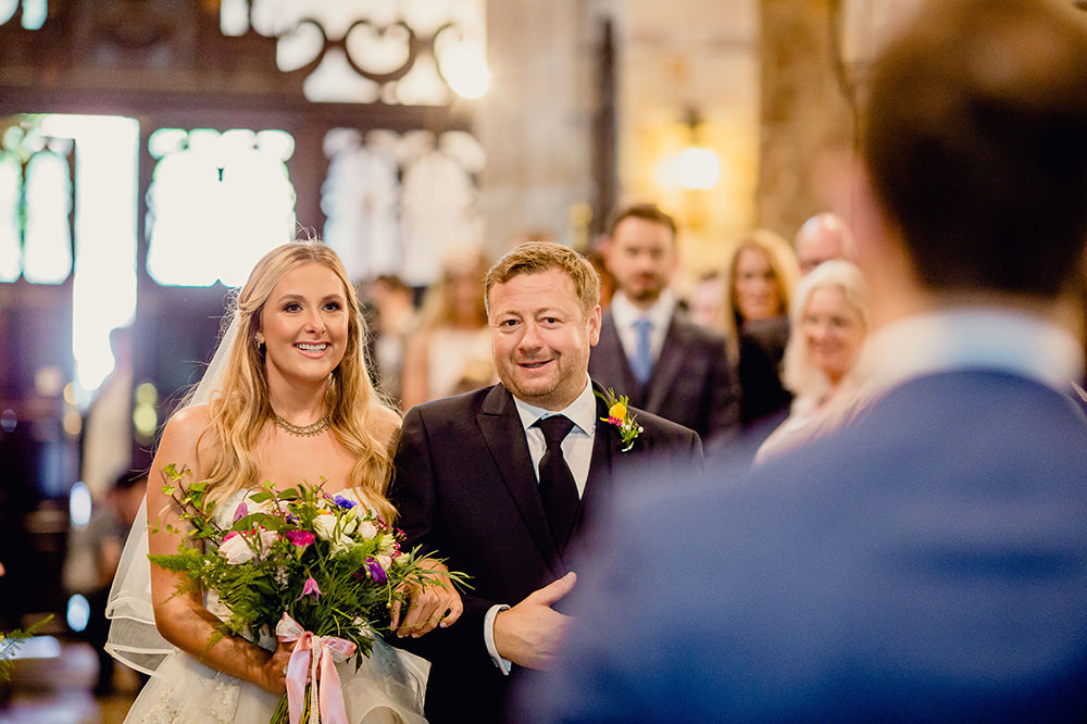 Bride Bridal Sweetheart Neckline A Line Bouquet Multicolour Veil Heaton House Farm Wedding Steven Rooney Photography