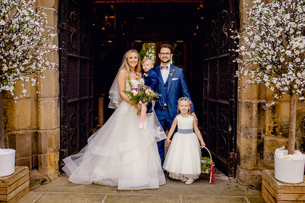 Bride Bridal Sweetheart Neckline A Line Layered Tulle Hugo Boss Waistcoat Blue Groom Flower Girl Blue Sash Suit Heaton House Farm Wedding Steven Rooney Photography