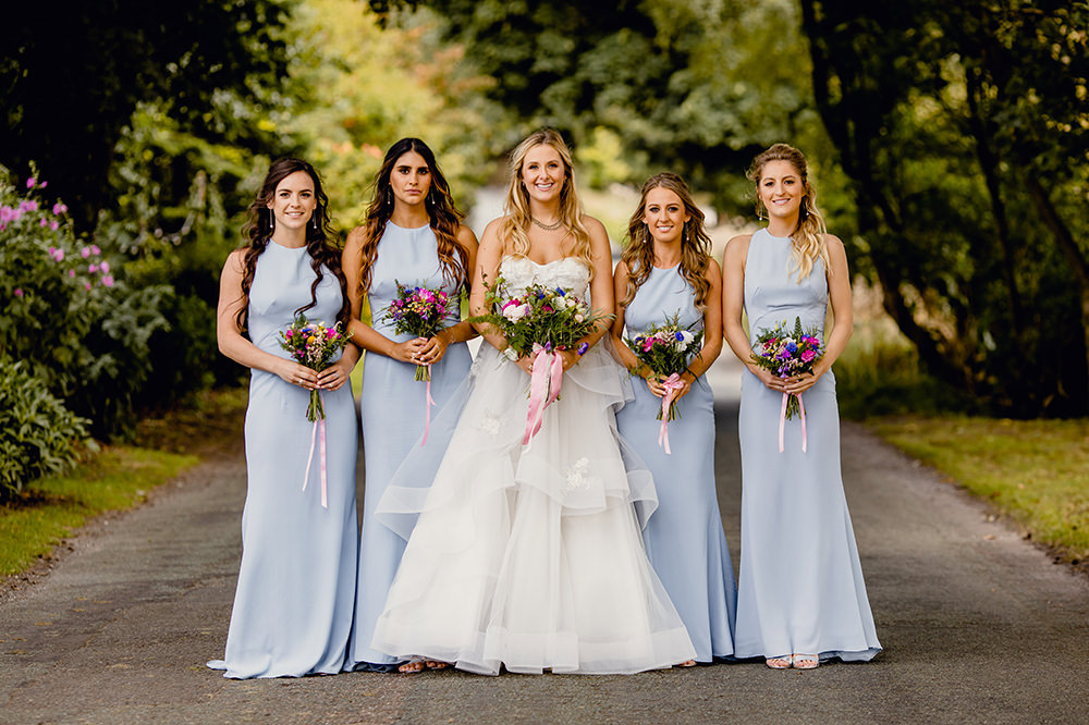 Bride Bridal Sweetheart Neckline A Line Layered Tulle Pale Blue Halterneck Bridesmaids Heaton House Farm Wedding Steven Rooney Photography