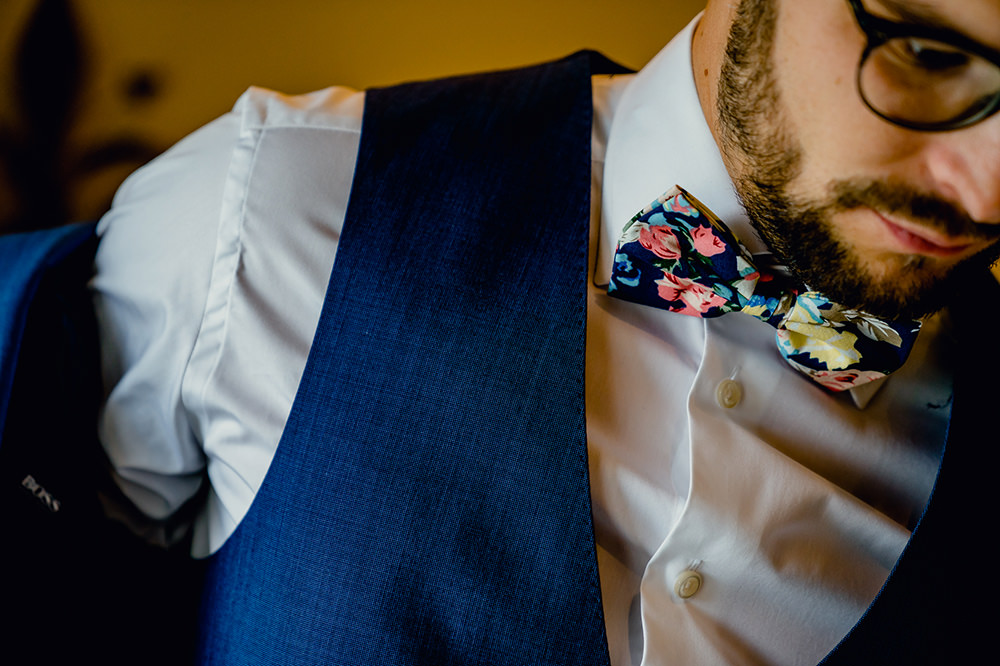 Groom Waistcoat Floral Flowery Bow Tie Heaton House Farm Wedding Steven Rooney Photography