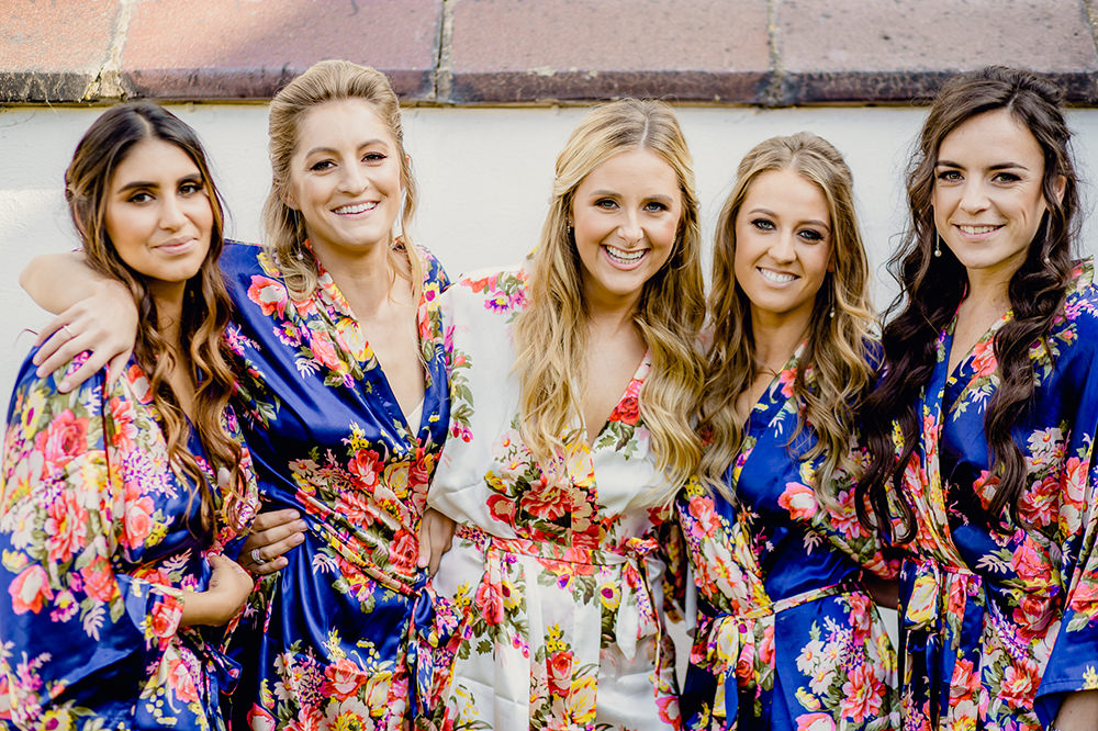Bride Bridal Bridesmaids Floral Silk Dressing Gown Heaton House Farm Wedding Steven Rooney Photography