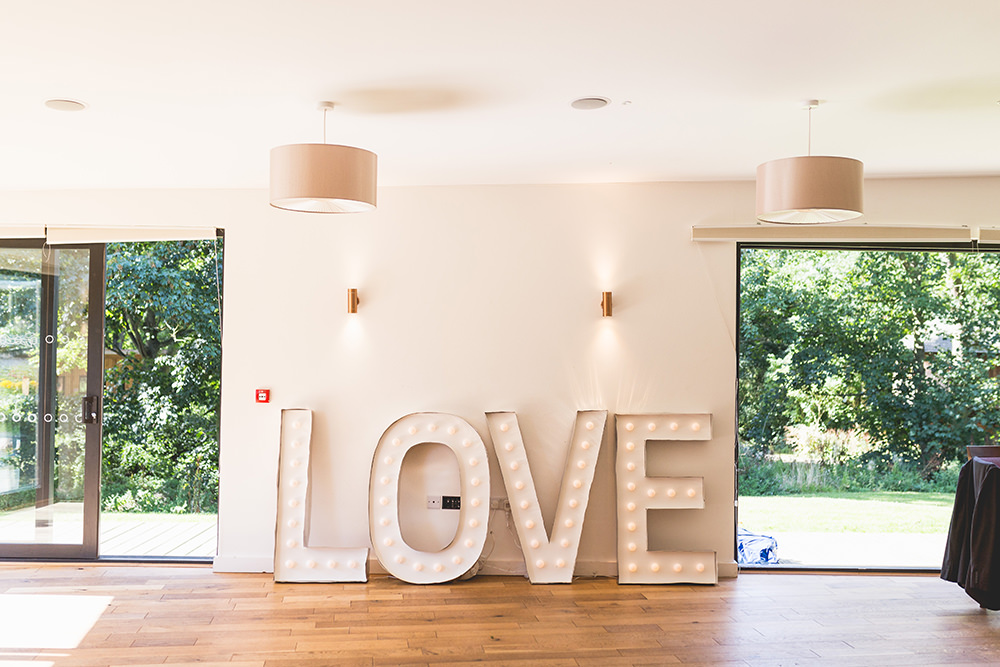 LOVE Letter Lights Hothorpe Hall Woodlands Wedding Lucy Long Photography